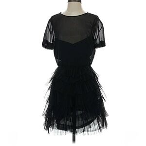 BCBGMaxAzria Black Tiered Tulle Mini Dress with Sheer Short Sleeves, Size 10
